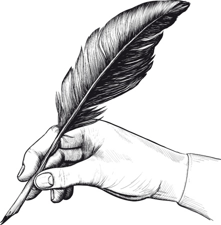 Vintage drawing of hand with a feather pen in style of an engravingのイラスト素材