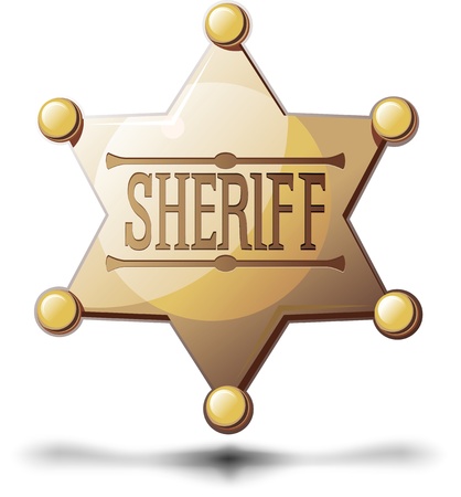 Sheriff's six pointed star on a white background with a shadow at the bottomのイラスト素材