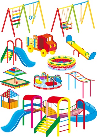 A set of swings, slides and rides for the children's playground in the projectionのイラスト素材