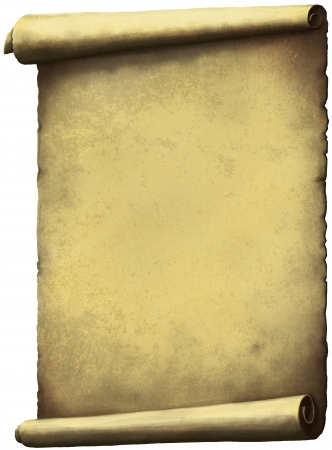 Old Scroll paper expanded vertically isolated on white.の写真素材