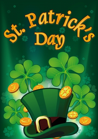 Saint Patric Days Plackard with hat, clover and treasure EPS 10 のイラスト素材