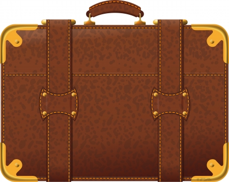 Realistic image old fashioned brown suitcase side viewのイラスト素材