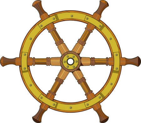 old wooden ship steering wheel isolated on white backgroundのイラスト素材