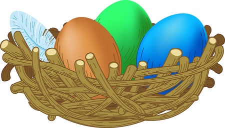 three colored eggs lie in a nest Easter illustrationのイラスト素材