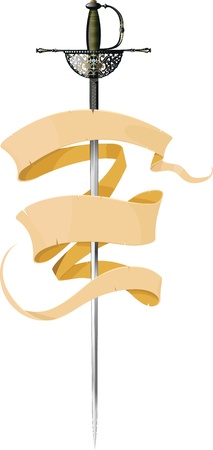 elegant ornate rapier banner entwined around the bladeのイラスト素材