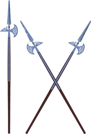 two crossed and one horizontal decorated halberds isolated on whiteのイラスト素材