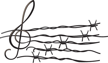 Musical notes tearing barbed wire isolated on white backgroundのイラスト素材
