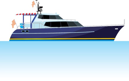 large motor yacht that stands in the water side view isolated on whiteのイラスト素材