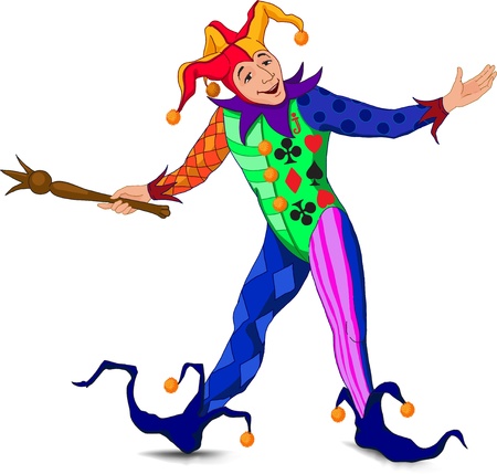 Jolly Joker who stands in a welcoming pose in a bright dressのイラスト素材