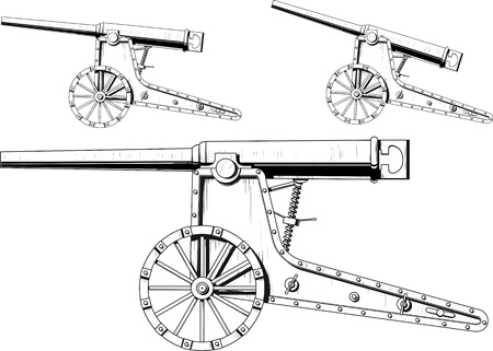 an old nineteenth-century siege cannon isolated on white background  The barrel lifted in three positionsのイラスト素材