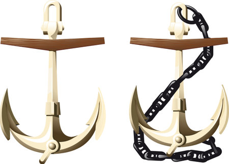 Classic Admiralty anchor and anchor with chain isolated on white background