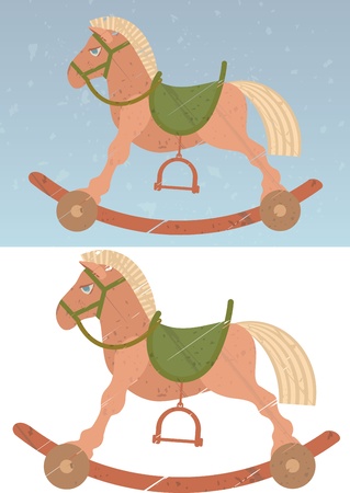 Toy rocking horse on the abstract retro background. One of the horses insulated on white for easy isolation when working with JPG fileのイラスト素材