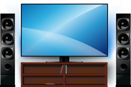 realistic modern TV on a stand and home theaterのイラスト素材