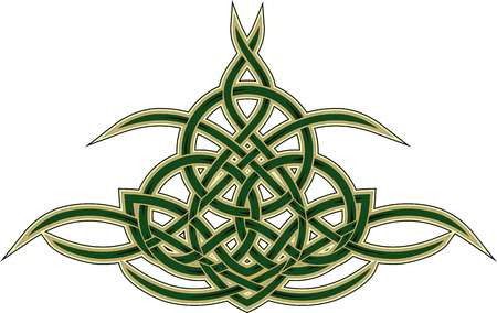 Elegant Celtic decorative pattern of woven yellow green lines isolated on whiteのイラスト素材