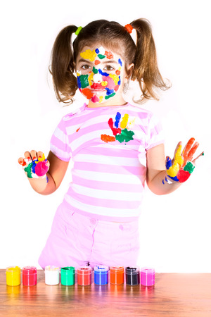 little girl in paintの写真素材