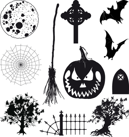 Small set of black icons for Halloween isolated on whiteのイラスト素材