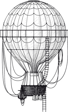 Vintage hot air balloon with ladder isolated on whiteのイラスト素材