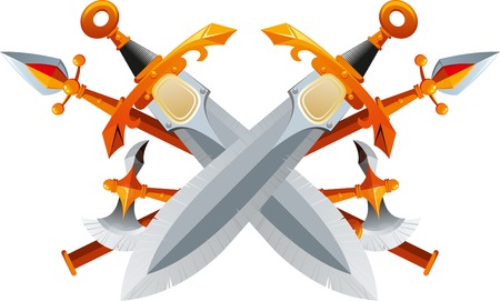 Set the fantasy of ancient weapons isolated on white backgroundのイラスト素材