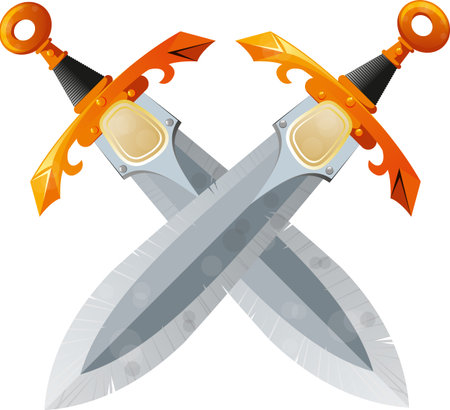 Two crossed  fantasy beautiful sword isolated on white backgroundのイラスト素材