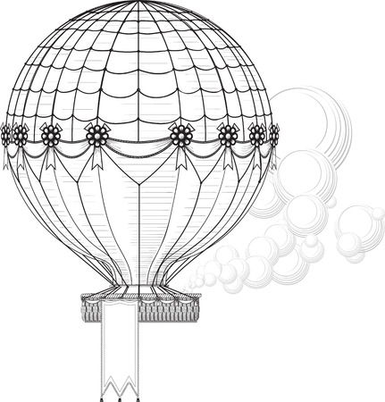Vintage Hot Air Balloon blowing smoke rises. Hanging banner at the bottom of the basket can be easily removed, increase or decrease in the file.のイラスト素材