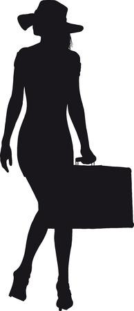 girl with an old suitcase in a short dress and hat where she goesのイラスト素材