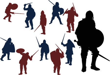Medieval knight tournament among swordsmans performed by cosplayersのイラスト素材