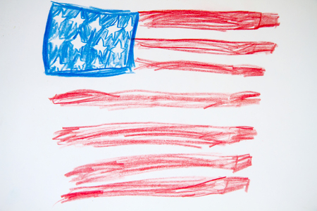 star striped US flag drawn in an album for drawing in color pencilの写真素材