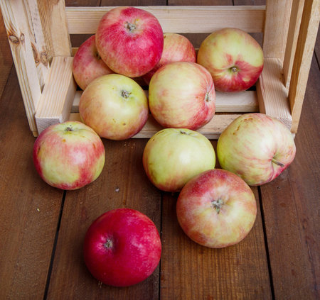 apple in boxの写真素材