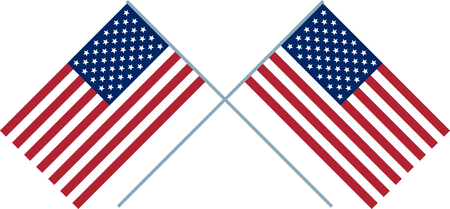 two crossed mirrored US flag Isolated on white backgroundのイラスト素材