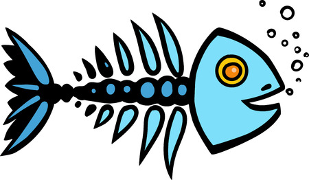 simple skeleton of fish with bones isolated on white backgroundのイラスト素材