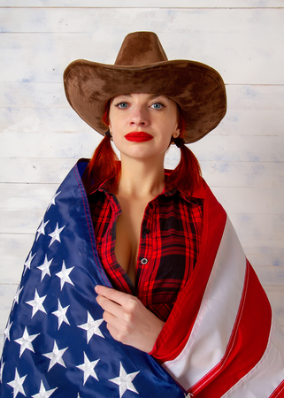 cowboy girl flagの写真素材