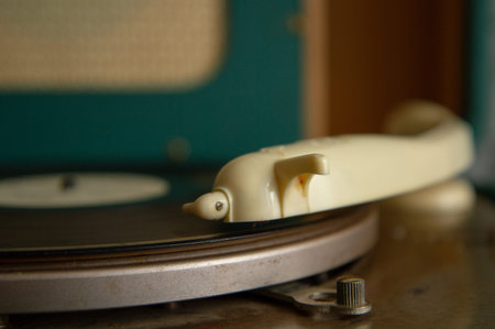 old classic gramophone playing music record close up
