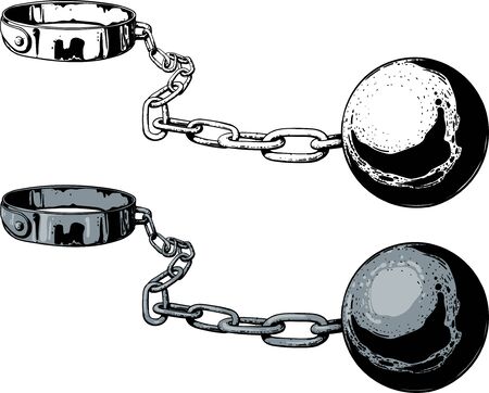 steel chain with a ball with shackle color and black on a white backgroundのイラスト素材