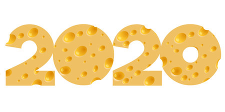 The inscription 2020 made of cheese with holes specifically for the East New Year of the Rat