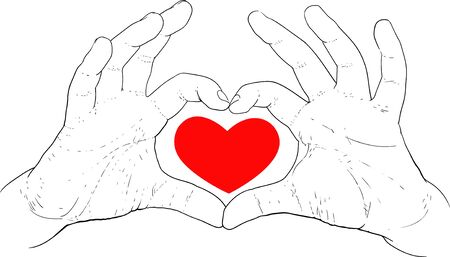 Children's hands showing fingers of a loving heart iconのイラスト素材