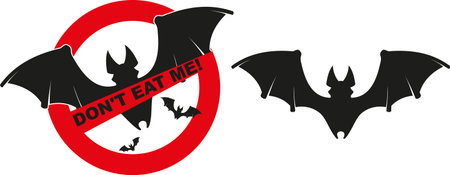 A funny badge urging you never to eat bats again.