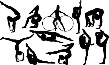 Set of flexible girls doing rhythmic gymnasticsのイラスト素材