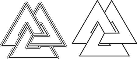 Valknut amulet ancient strong scandinavian and celtic mythical rune vector illustration isolated on white backgroundのイラスト素材