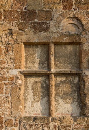 Windows in historic faÃ § ade which brickedの写真素材