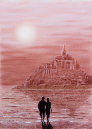 Painting Pastel from Mont St. Michel in Franceの写真素材