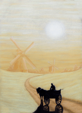 Painting pastels in a Dutch landscapeの写真素材