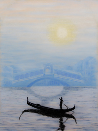 Painting pastels of rialto bridge in veniceの写真素材