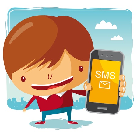 boy and his mobile phoneのイラスト素材