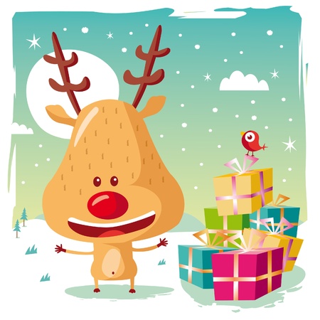 Christmas - Rudolph the Reindeer and his Christmas giftsのイラスト素材