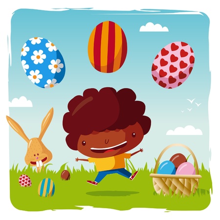 happy easter - boy and easter eggsのイラスト素材