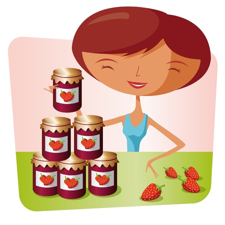 Woman making strawberry jamのイラスト素材