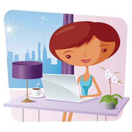 elegant woman at home with a laptopのイラスト素材
