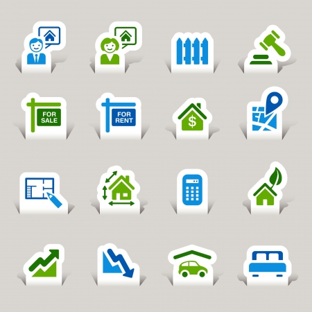 Paper Cut - Real estate iconsのイラスト素材