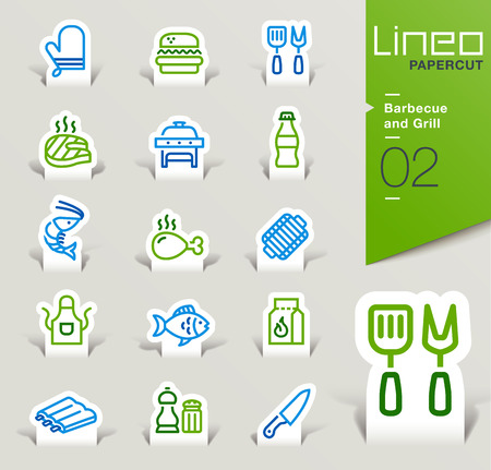 Lineo Papercut - Barbecue and Grill outline iconsのイラスト素材