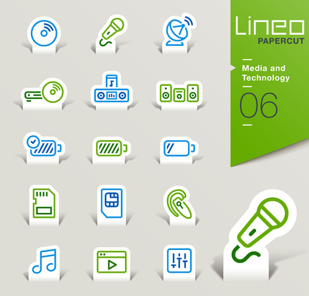 Lineo Papercut - Media and Technology outline iconsのイラスト素材